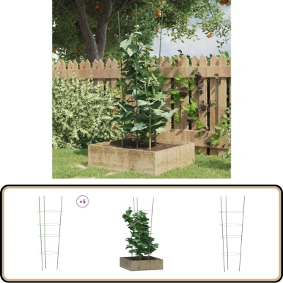 Afbeelding van Plantensteunen 5 st met 4 ringen 90 cm staal groen