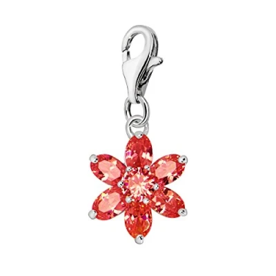 Afbeelding van Quiges 925 zilver Charm Bedel Hanger Kristal Zirkonia Bloem Rood Oranje met sterling karabijnslot geschikt voor Zinzi, Thomas Sabo Ti Sento Bedelarmband HC261