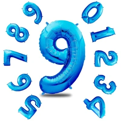 Afbeelding van envami® Verjaardagsballon 9 jaar, blauw, 101 cm, cijferballon, decoratieve verjaardagsset voor jongens, Happy Birthday decoratie/ ballon, zweeft dankzij helium