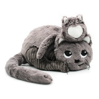 Afbeelding van Les Déglingos PTIPOTOS Miaou Le Chat Maman Baby zacht pluche dier ideaal cadeau voor geboorte grijs 33 cm