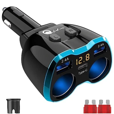 Afbeelding van Dual QC3.0 USB 5.8A Snellader Autolader:2 Socket C Sigarettenaansteker Auto plader Adapter 12V/24V DC 80W met LED Voltmeter Onafhankelijke Schakelaar voor Mobiele Telefoon Tablet GPS Dashcam