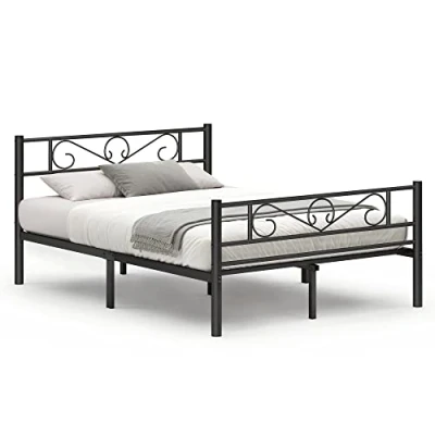Afbeelding van VASAGLE tweepersoonsbed, metalen bedframe, voor matras 140 x 190 cm, volwassenen, tieners, geen bedframe nodig, eenvoudige montage, kleine ruimtes, zwart RMB063B01