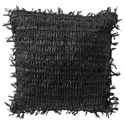 Afbeelding van Dutch Decor ANTONIO Sierkussen 45x45 cm effen kleur met raffia Raven zwart