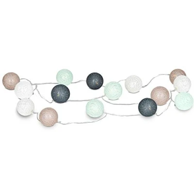Afbeelding van levandeo Lichtsnoer met 15 led bollen, katoen, mintgroen, bruin, wit