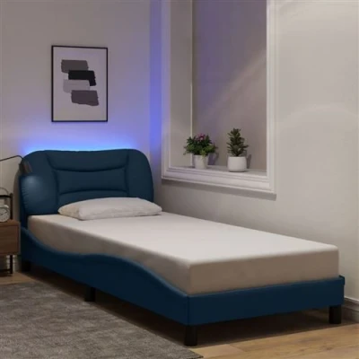 Afbeelding van vidaXL Bedframe met LED verlichting stof blauw 90x200 cm