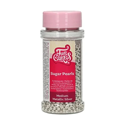Afbeelding van FunCakes Suikerparels Medium Metallic Zilver 80g Eetbare Taartdecoratie
