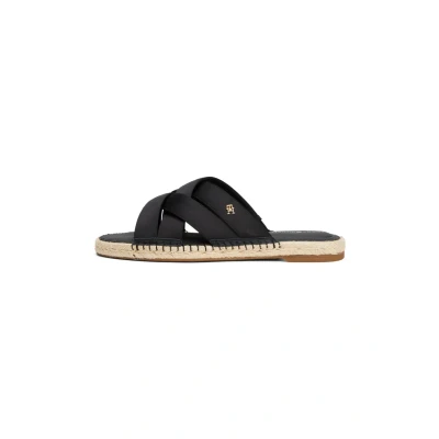 Afbeelding van TOMMY HILFIGER Satijnen espadrille muiltjes platte espadrilles voor dames, Zwart, 36 EU
