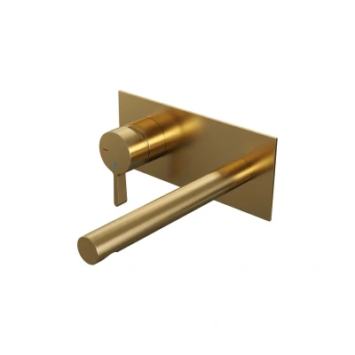 Afbeelding van Brauer Gold Edition Wastafelmengkraan inbouw rechte uitloop rechts hendel middel dik afdekplaat model E2 PVD geborsteld goud