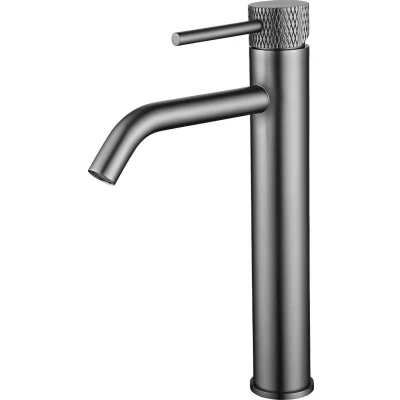 Afbeelding van Wiesbaden Ribbd XL hoge wastafelmengkraan gunmetal