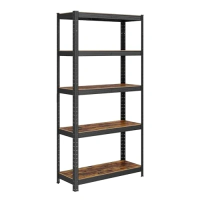 Afbeelding van Industriëel zwart Metalen Opbergrek Stellingkast Verstelbare Niveaus, L75 x H150 cm Stevige Opslag tot 80 kg per Plank