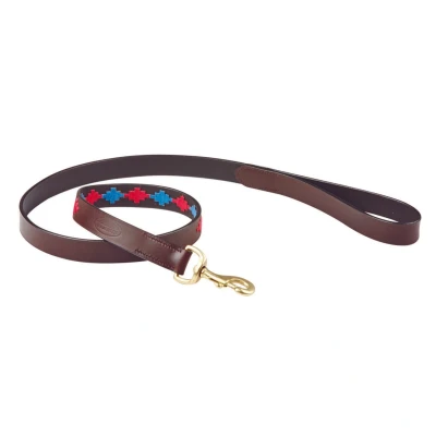 Afbeelding van Weatherbeeta Beaufort hondenriem polo lijn van leer in bruin / roze blauw bijpassende halsband verkrijgbaar hoogwaardig gelooid