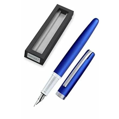 Afbeelding van ONLINE Eleganza vulpen, metalen pen, iridium M penpunt, geschikt voor standaard of convector inktpatronen, geschenkdoos, blauwe kleur