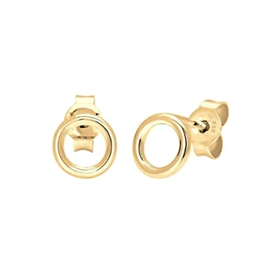 Afbeelding van Elli PREMIUM Dames Oorbellen Stecker Kreis Geo Basic Minimal 585 Gelbgold Rond
