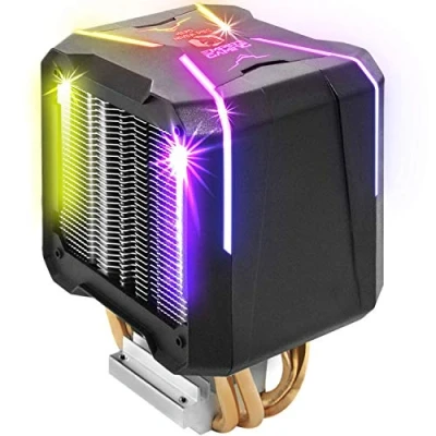 Afbeelding van EMPIRE GAMING Guardian V201 CPU koeler, ventilator/radiator voor pc, gaming, RGB sync adresseerbaar, aluminium, 4 koperen heatpipes, stil koellichaam, Intel en AMD