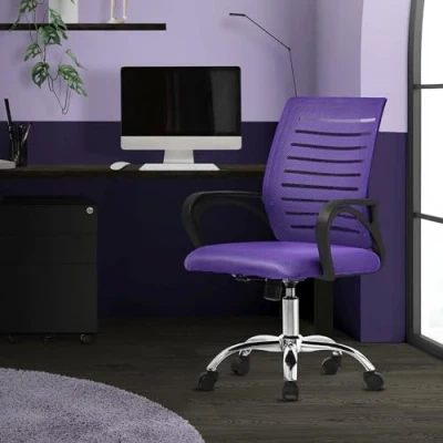 Afbeelding van ML Design Ergonomische bureaustoel, paars, in hoogte verstelbaar, met armleuningen, stoel van ademende netstof, kantelfunctie, 360 graden draaibaar, wielen, computerstoel, gaming