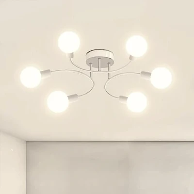 Afbeelding van NIUNIAJ Industriële plafondlamp, 6 lampen kroonluchter E27, vintage witte voor woonkamer, slaapkamer, keuken, eetkamer, diameter 70 cm (lamp niet inbegrepen)