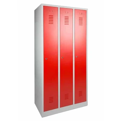 Afbeelding van Industriële locker garderobekast 3 delig rood op de sokkel en opening voor hangoogsluiting (zonder hangslot geleverd)