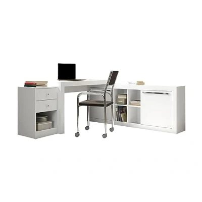 Afbeelding van Hoekbureau 2 laden en deuren Kleuren: wit EVAN L 159.9 cm x H 75.3 D 175.5