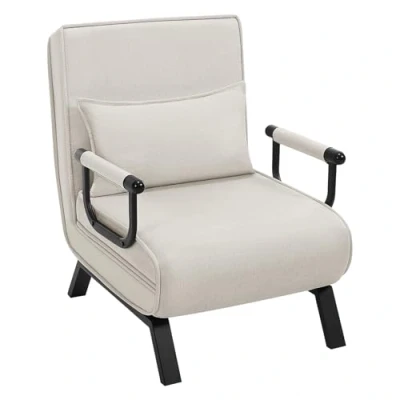 Afbeelding van WOLTU Relaxstoel, kantelbaar, 3 in 1 slaapbank, met 5 voudig verstelbare rugleuning, afneembaar kussen, gevoerde zitting, armleuningen, beige