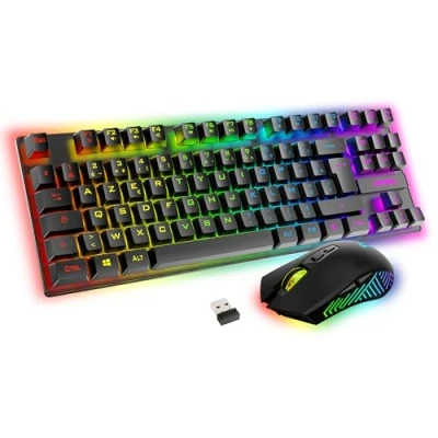 Afbeelding van AKUMA Gaming Sentai C03 WL TKL toetsenbord + draadloze muis, oplaadbaar, achtergrondverlichting, Frans AZERTY, 3200 dpi, pakket voor PC PS4 PS5, zwart, plug &amp; play