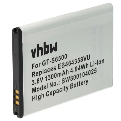 Afbeelding van vhbw Batterij compatibel met Samsung Galaxy GT S6500D, S6500L, S6500T, S7500, S7508, 1300mAh, 3,7V Li Ion
