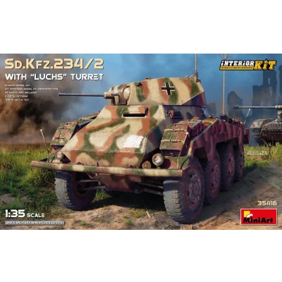 Afbeelding van 1:35 MiniArt 35416 Sd.Kfz.234/2 met &quot;Luchs&quot; Turret en Volledig Interieur Plastic Modelbouwpakket