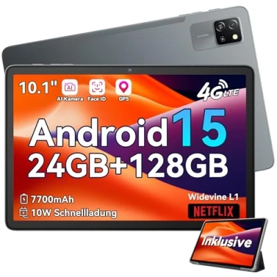 Afbeelding van Blackview tablet Android 15 Tab 60 Pro, 10 inch, 24 GB RAM + 128 ROM, 4G LTE en 5G WLAN, Widevine L1, Octa Core, 7700 mAh batterij, 8 MP 5 AI camera, GPS/WPS, inclusief toetsenbord muis