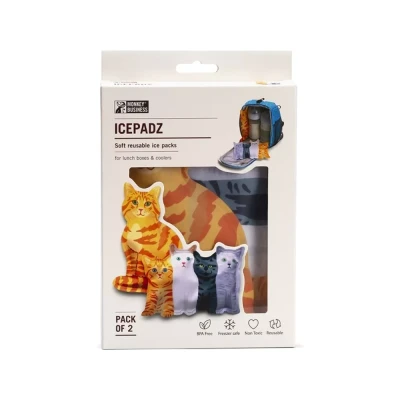 Afbeelding van Monkey Business Icepadz: Set van zachte ijszakken voor babyflessen en moedermelk, dun ijsbrood koelbox lunchbox (Icepadz katten)