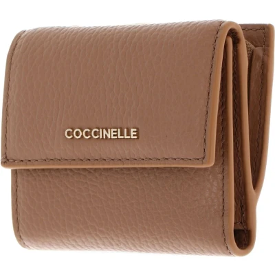 Afbeelding van COCCINELLE Leren Portemonnee Metallic Soft Wallet Grained Leather Skin Lichtbruin