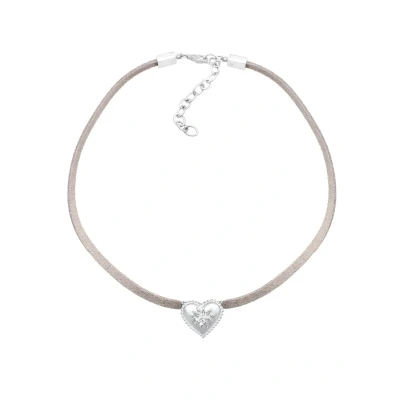 Afbeelding van Elli Heart Choker Ketting silvercoloured/beige, Dames, Maat: 32, Silver coloured/beige