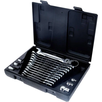 Afbeelding van KS TOOLS 503.4868 Set ratelringsteeksleutels 72 19, 8 Chroom vanadium staal Met adapter