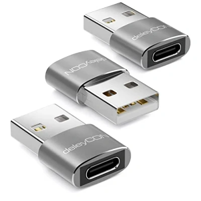 Afbeelding van deleyCON USB C naar Adapter [3 Stuks] Bus A Stekker voor PC Computer Laptop Notebook Aluminium Zilver