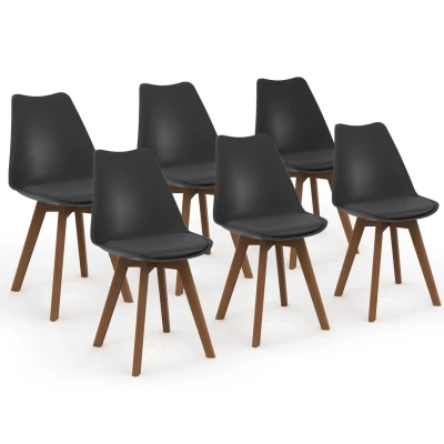Image de Lot de 6 chaises scandinaves SARA noires pieds foncés pour salle à manger