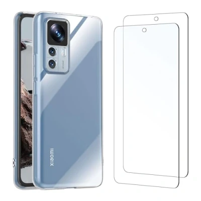 Afbeelding van NEW&#039;C Beschermhoes voor Xiaomi 12T, ultra transparant, siliconen, zachte TPU gel en 2 x gehard glas displaybeschermfolie