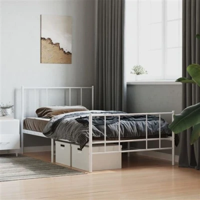 Image de vidaXL Cadre de lit métal sans matelas et pied blanc 107x203 cm