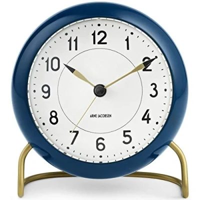 Afbeelding van Arne Jacobsen Tafelklok, diameter 11 cm, origineel design, sluimerfunctie, blauw, donkergroen