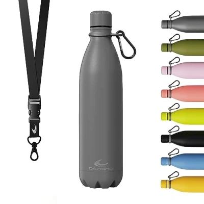 Afbeelding van Daikoku roestvrijstalen fles, dubbelwandige thermosfles, BPA vrij Waterfles voor sport, thermische dop 12 uur koud, 24 warm Grijs 750 ml