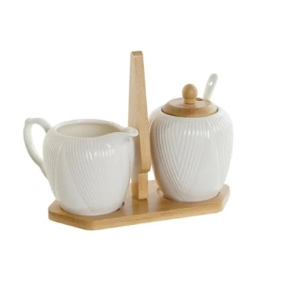Afbeelding van Melk en Suikerpot DKD Home Decor Wit Natuurlijk Bamboe Porselein 19,5 x 9 17 cm