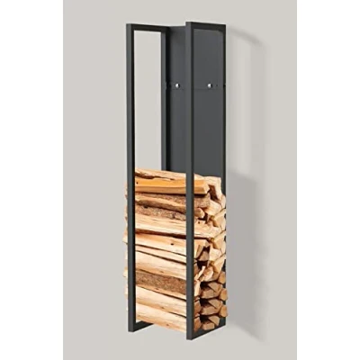 Afbeelding van DanDiBo Open haardhoutrek voor binnen van zwart metaal 100 cm met achterwand opgehangen aan de muur 96357 (hoogte cm)