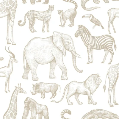 Afbeelding van ESTAhome behang jungle dieren wit en beige 0.53 x 10.05 m 139690
