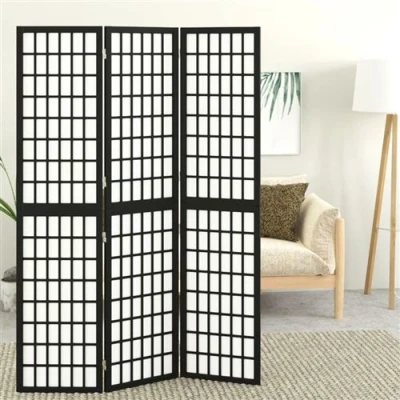 Afbeelding van Kamerscherm inklapbaar 3 panelen Japanse stijl 120x170 cm zwart