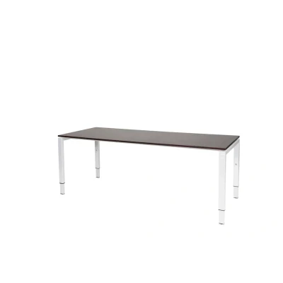 Afbeelding van Domino bureau, hoogte instelbaar (62 85cm) met 200x80cm &#039;zwevend&#039; logan eiken 25mm blad en wit (RAL9010) N poot frame