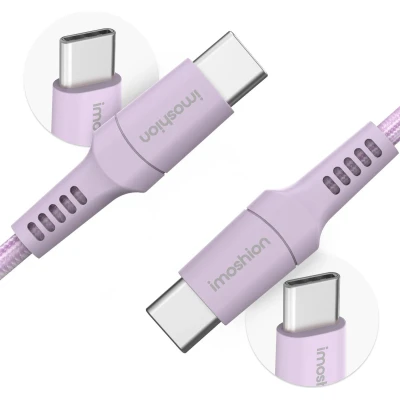 Afbeelding van iMoshion Kabel USB C naar 2 meter Snellader &amp; Datasynchronisatie Oplaadkabel Stevig gevlochten materiaal Lila