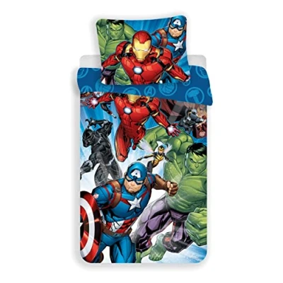 Afbeelding van Disney Avengers beddengoed, omkeerbaar, 100% katoen, dekbedovertrek 140 x 200 cm + kussensloop 65