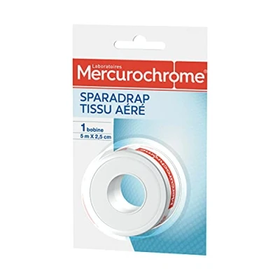 Image de MERCUROCHROME Sparadrap Tissu Aéré 5 m x 2,5 cm