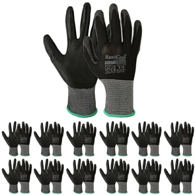 Afbeelding van RuviGrab Nitril werkhandschoenen, vet en olie tuinhandschoenen, bouw of landbouwwerkhandschoenen, werkhandschoenen voor dames heren, 12 stuks