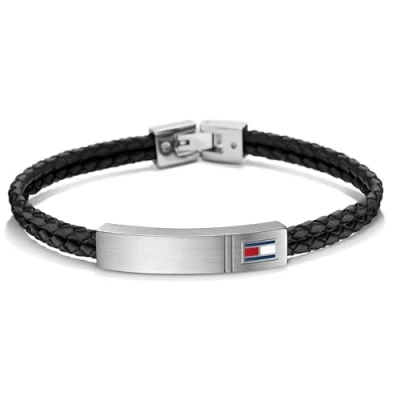 Afbeelding van Tommy Hilfiger Zwarte leren herenarmband 2701010, één maat, Leer, Zonder steen