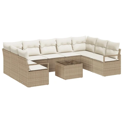 Afbeelding van vidaXL 10 delige tuinset met kussens bruin poly rattan
