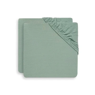 Image de Jollein Drap Housse en Jersey 2 Pièces, 120 cm Longueur x 60 Largeur, Vert Cendré