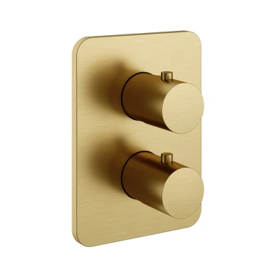 Afbeelding van HotBath Gal Afbouwdeel Inbouw thermostaat met 2 weg stop omstel Geborsteld Gunmetal PVD GL009EXTBGP